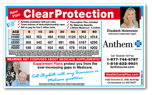 Insurance ad for Anthem Blue Cross plan ClearProtection