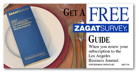 Zagat promotional insert for the Los Angeles Business Journal