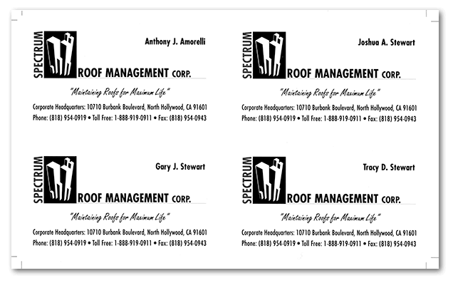 Spectrum Roof Management business cards 4 up